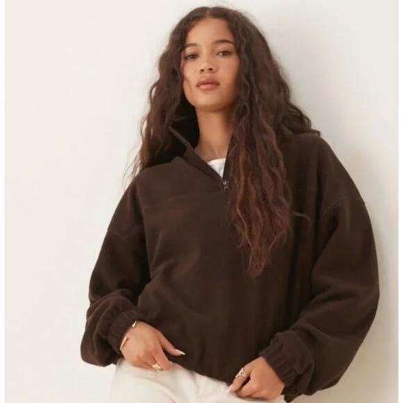 (M) NWT $108 Skims Boyfriend Fleece Slouchy Half-Zip Pullover Espresso - Picture 1 of 5